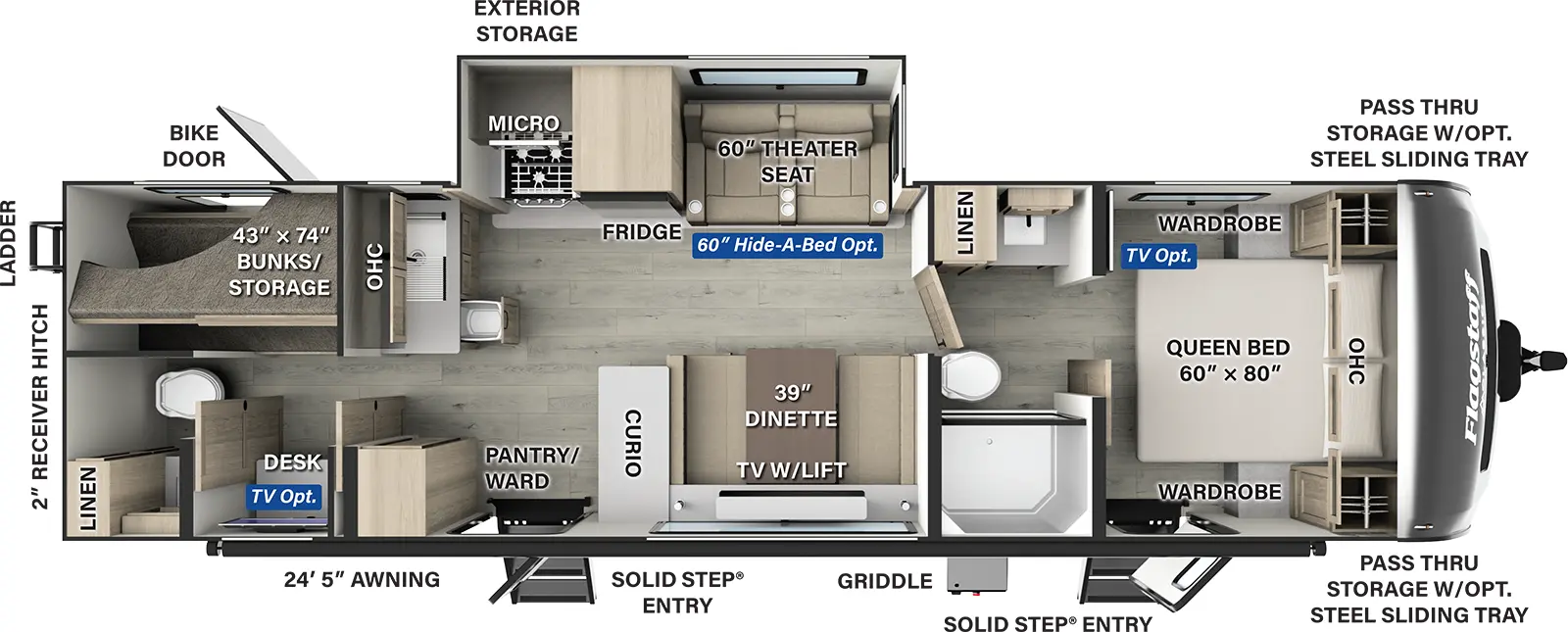 Flagstaff Super Lite Travel Trailers 29DBH Floorplan